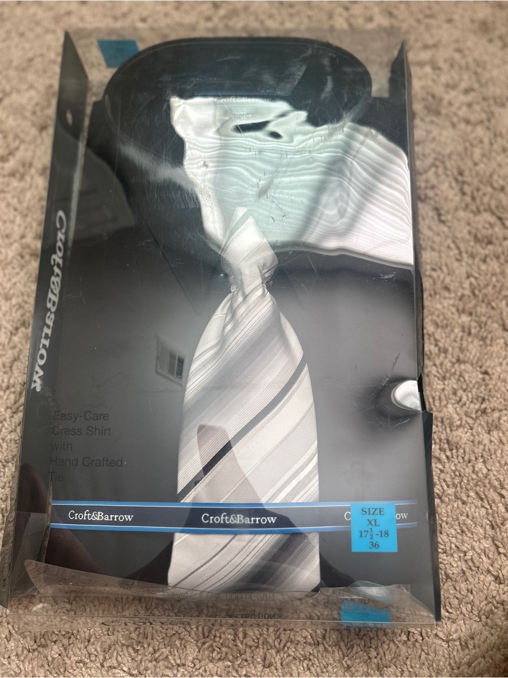 croft & barrow Silver and White Striped Men's Tie and black shirt